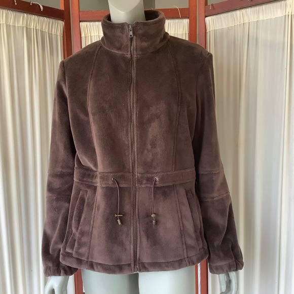 Kristen Blake Womens Super Soft Plush Fleece Brown Jacket Size Large - Picture 2 of 7
